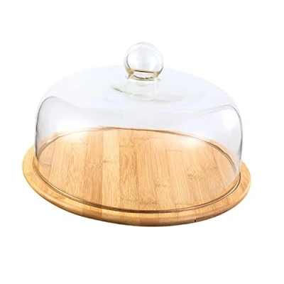 Image of Glass Cover Serving Tray Cloche Dome Cheese Board Cake Stand Muffin Bread Fruit Plate Display w/Dome 24cm