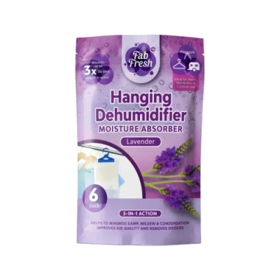 Image of FabFinds 6Pack Hanging Dehumidifier Reduces Condensation Moisture Damp Mould in Home Office Caravan Garage (Lavender Scented, 24 Pack)
