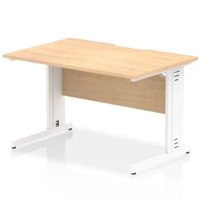 Image of Impulse 1200 x 800mm Scalloped Edge Straight Office Desk Maple Top White Cable Managed Leg