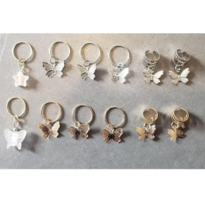 Image of Clip In Hair Extension Braids Dreadlocks Extensions, Box (Gold/Silver Butterfly Ring Set)