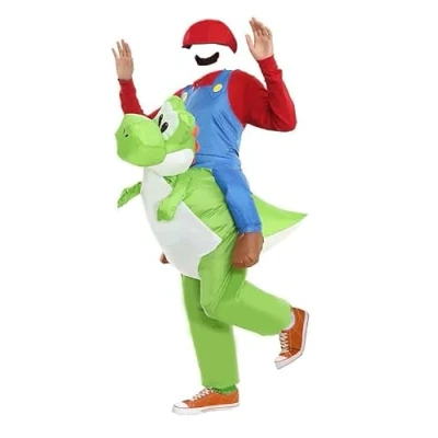 Image of MJPARTY Adult Inflatable Super Plumber Riding Dinosaur Fancy Dress Costume