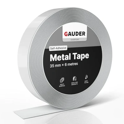 Image of GAUDER Self Adhesive Metal Tape Thin Strips for Magnets, Tonies® Figures &amp; Shelves Ferrous (6 m)