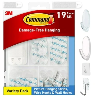 Image of Command Variety Pack, Picture Hanging Strips, Wire Hooks and Wall Hooks, Damage Free Clear Pack for Up to 19 Back School Dorm Organizers, 1 Kit