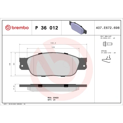 Image of XW4Z2001AA brake pad set BREMBO P 36 012 excl. wear warning contact with caliper screws accessories JAGUAR: S Type