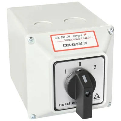 Image of Heschen Universal Rotary Cam Selector Changeover Switch, SZW26 63/D303.3D, 660V 63A, ON OFF 3 Position, Phase 12 Terminals, with Master Switch Exterior Box