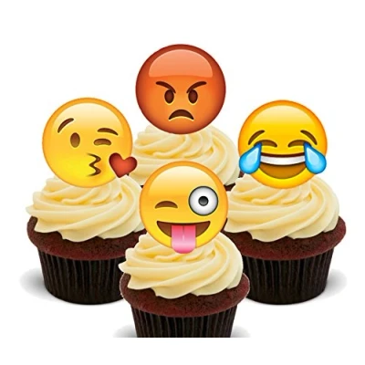Image of Made4You Emoji/Smiley Faces Edible Cupcake Toppers Stand up Wafer Cake Decorations (Pack of 12)