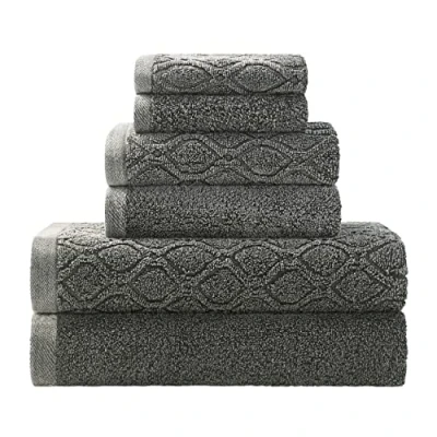 Image of Superior Denim Wash 100% Cotton 550 GSM 6 Piece Bath Towel Set, 2 Face, Hand, Towels, Ideal for Bathroom, Kitchen or Beach, Quick Dry, Jacquard &amp; Solid, Mid Weight, Grey