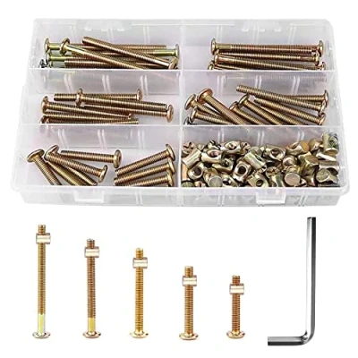 Image of FIGFYOU 51Pcs M6 Furniture Bolt Nut Set,Furniture Bolts Nuts Zinc Plated Crib Screws and Assortment Kit Bed for Bunk Cot(40, 50, 60, 70, 80mm)