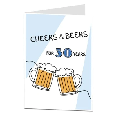 Image of LimaLima Funny 30th Birthday Card For Him Men. Cheers &amp; Beers To 30 Years. Perfect Son, Brother, Husband, Boyfriend Friends