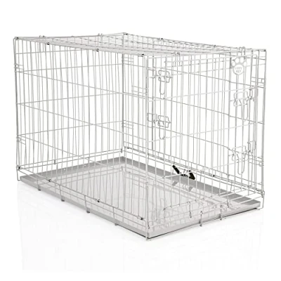 Image of COZY PET Dog Cage 36&quot; Light Grey Metal Tray Folding Puppy Crate Cat Carrier Crate. DC36G
