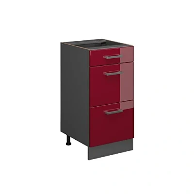 Image of Vicco Kitchen base cabinet Raul, Bordeaux High Gloss/Anthracite, 40 cm with drawers, without worktop