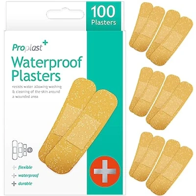 Image of 100 x Waterproof Plasters Flexible Durable Breathable Professional Assorted Sizes Beige UK Free P&amp;P