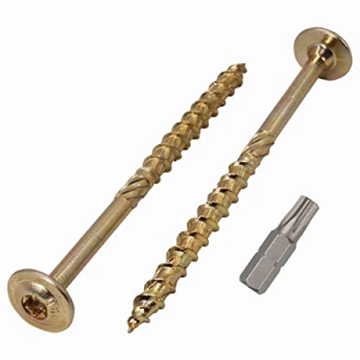 Image of (Pack of 20 pcs) Galvanized Steel 6.0 x 90 mm Yellow Wood Screws, Torx Head, Wafer Timber Partially Threaded (20, mm)
