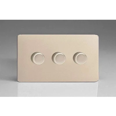 Image of Varilight V Pro Screwless Satin Chrome 3 Gang LED Trailiing Edge Dimmer Switch 1 or 2 Way