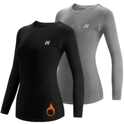 Image of MEETWEE Women’s Thermal Underwear Tops, Thermals Shirts Base Layer Top Compression Long Sleeve Tee Shirt Sport Fleece Lined T for Running Workout Skiing