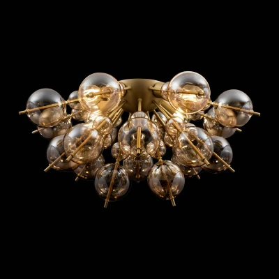 Image of Modern Bolla 4 Light Brass Ceiling Lamp Glass Globe Shades