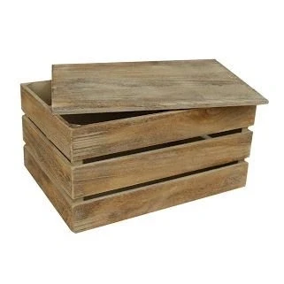 Image of Red Hamper Large Oak Effect Slatted Lidded Wooden Storage Box