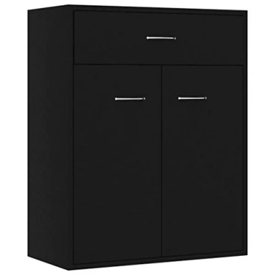 Image of vidaXL Engineered Wood Sideboard Modern Black Storage Cabinet with 2 Doors and a Drawer for Living Room, Bedroom, or Office
