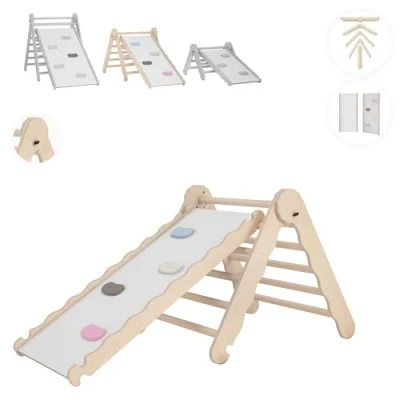 Image of MAMOI® Indoor climbing triangle with slide for kids, Baby frame, Wooden toddler gym children outside and outdoor, Frames slides, toys toddlers