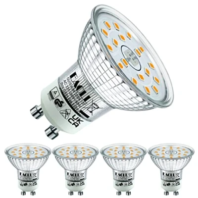 Image of EACLL GU10 LED Bulbs Warm White 4.9W Equivalent 70W Halogen, Pack of 4, 515 Lumens 2700K, AC 230V Flicker Free Spot Light, Wide Beam Angle 120, Non Dimmable Energy Saveing Reflector Lamp