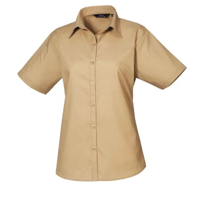 Image of Premier Womens/Ladies Poplin Short Sleeved Blouse (Khaki) Size 18 UK