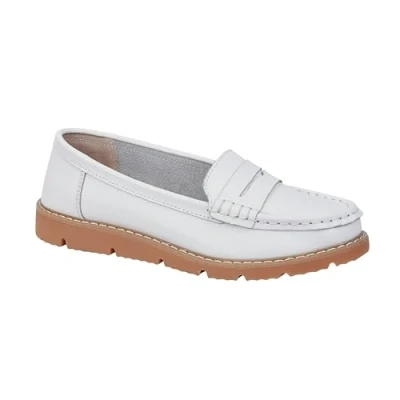 Image of Jo &amp; Joe Women’s Real Suede Leather Penny Loafer Comfortable Smart/Casual Flat Slip on Boat Shoe in Sizes 4 8 (White, UK Footwear Size System, Adult, Women, Numeric, Medium, 7)