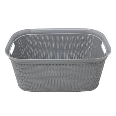 Image of JVL 13 352GY Knit Design Loop Plastic Rectangular Linen Washing Basket with Handles, Grey, 36.5 x 56.5 25.5 cm, 38 Litres