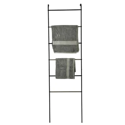 Image of Movian, Ladder closet / Metal Clothes Rack/Metal Garment Rack, Removable hooks included, Design &amp; Modern, Bathroom, Living Room Rack PI L160 Black Oak