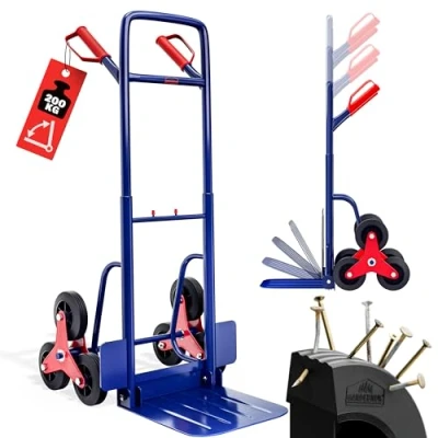 Image of DEUBA® Heavy Duty Hand Truck Folding Stair Climbing Sack 200kg Load Capacity 6 Wheels 3 Level Height Adjustable Telescopic Handle Barrow Climber Warehouse Delivery Trolley