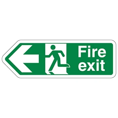 Image of V Safety Shaped Sign Fire Exit Arrow Left 300X100 Self Adhesive Vinyl