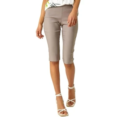 Image of Roman Originals Knee Length Shorts for Women UK Ladies Cropped Capri Stretch Bengaline Pants Crop Trousers Summer Legging Lounge Essentials Elasticated Casual Clothes Taupe Size 10