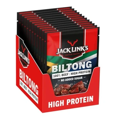 Image of Jack Link&#039;s Beef Biltong, Original Flavour, High Protein Meat Snack, Box of 12 x 60 Gram Packs