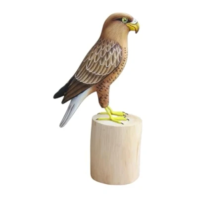 Image of Brave Wings Hand Carved Wooden Garden Bird White Tailed Eagle Friend of Robin Red Breast Wood Ornament Sculpture Figurine Statue Unique Table Decoration Home Decor Gift for Christmas 2640