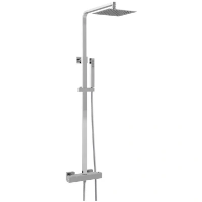 Image of Hudson Reed A3531 Modern Bathroom Square Brass Thermostatic Bar Valve and Shower Kit with Single Function Handset, 950mm, Chrome