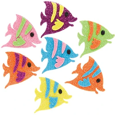 Image of Baker Ross FE233 Tropical Fish Glitter Foam Stickers Pack of 120, Kids Stickers, Ideal for Children&#039;s Arts and Crafts Projects, Great Card Making Scrapbook Supplies