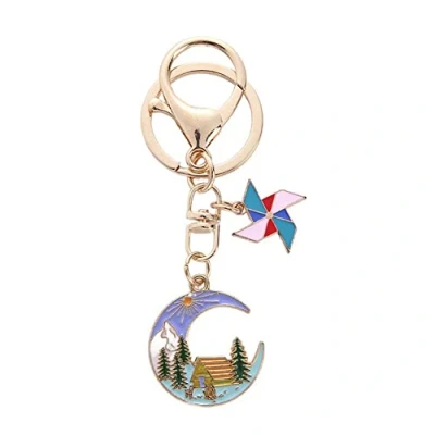 Image of ARFUKA Keyring Moon and House Pendant Keychain Metal Key Chain Bag Charm Organizer Christmas Birthday Gift Keyrings Ring Holder