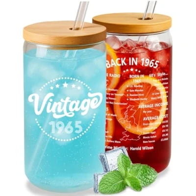 Image of CoCoCherry 60th Birthday Gifts for Women Happy Coke Cup, Glass Mug, Iadies 60 Year Olds Gift Travel Mug Her, Mum, Wife, Sister