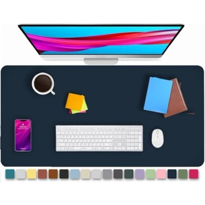 Image of KKTECH Leather Desk Pad, Non Slip, Mouse Premium Office Table Writing Mat for Laptop Writing, Waterproof (Dark Blue, 60 x 35)