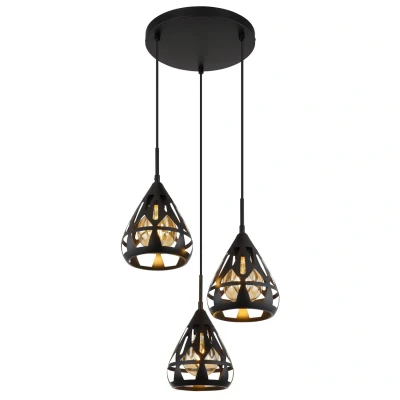Image of Hassan Cluster Pendant Ceiling Light Matt Black 3x E27