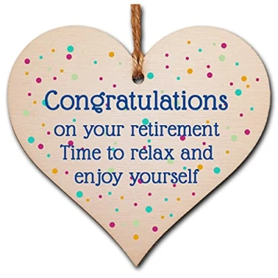 Image of The Plum Penguin Handmade Wooden Hanging Heart Plaque Gift Congratulations on Retirement Relax Leaving Present Card Alternative