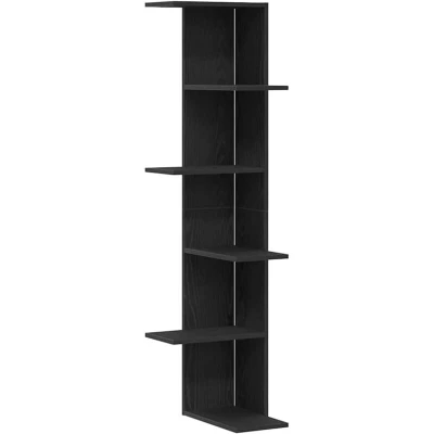 Image of vidaXL Wall Corner Shelf Black Oak Medium Engineered Wood Cabinet with Six Adjustable Shelves for Living Room/Bedroom