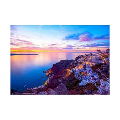 Image of Wee Blue Coo Photo Landscape Seascape Santorini Greece Sunset Picture Wall Art Print