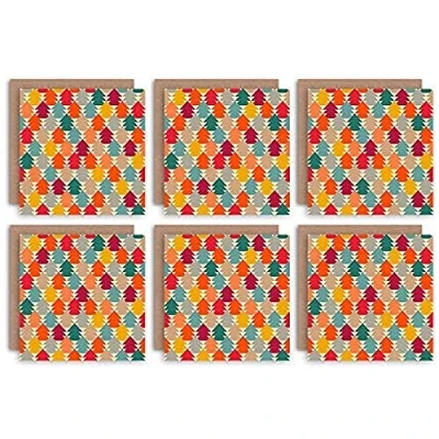 Image of Wee Blue Coo Christmas Cards 6 Pack Tree Bright Multi Pattern Set Xmas