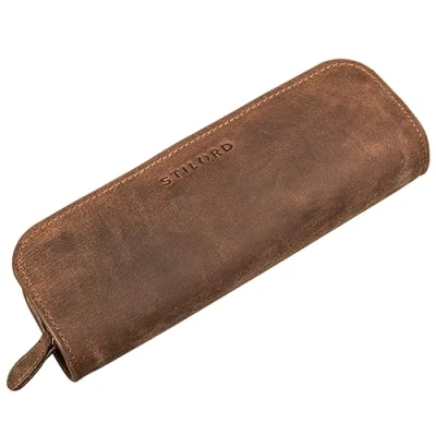 Image of STILORD &#039;Alfie&#039; Leather Pencil Case Vintage Pen Stationary Organiser for Women Men Pouch in Genuine Leather, Colour:Middle Brown