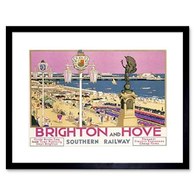 Image of Wee Blue Coo Brighton Hove Sussex Beach Pier Sea Pink Sky Picture Framed Wall Art Print