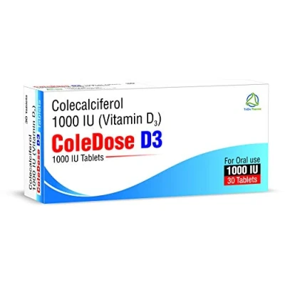 Image of Vitamin D 1000 IU Equivalent to 25 mcg ColeDose D3, Premium Easy Swallow 30 Tablets One a Day