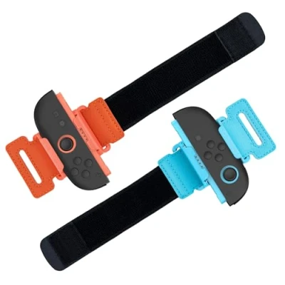 Image of Mcbazel NS Switch 2 Joy Con Wrist Straps, Strap &amp; Strap, Dual Size Adjustable PU with ABS Mount, Non Slip, Sweat Resistant, Tool Free Installation (Orange Blue)
