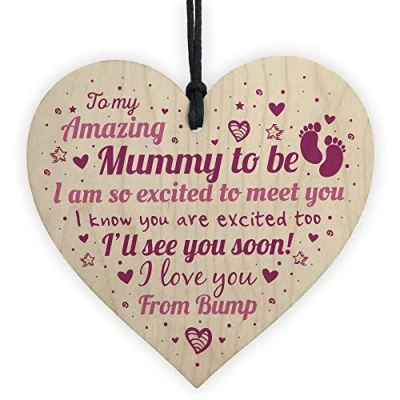 Image of RED OCEAN Handmade MUM Mummy To Be Funny Novelty Wooden Hanging Heart Baby Shower For New Mother