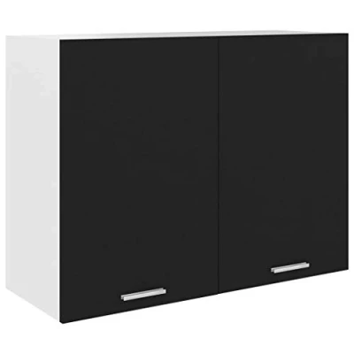 Image of vidaXL Kitchen Cabinet 2 Shelves Wall Cupboard Built in Unit Furniture Top Black 80 x 31 60 cm Chipboard