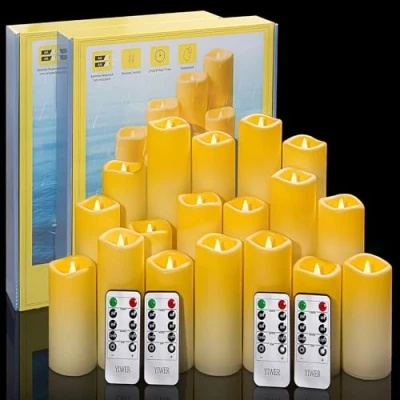 Image of YIWER Waterproof led Flameless Candles,Outdoor Indoor Battery Operated Flickering Candles with Remote Timers,Won&#039;t Melt,Ivory Plastic 2 Set of 9 D2.2 x H4 5&quot; 6&quot; 7&quot; 8&quot; 9&quot; for Party Decoration（18 Pack）